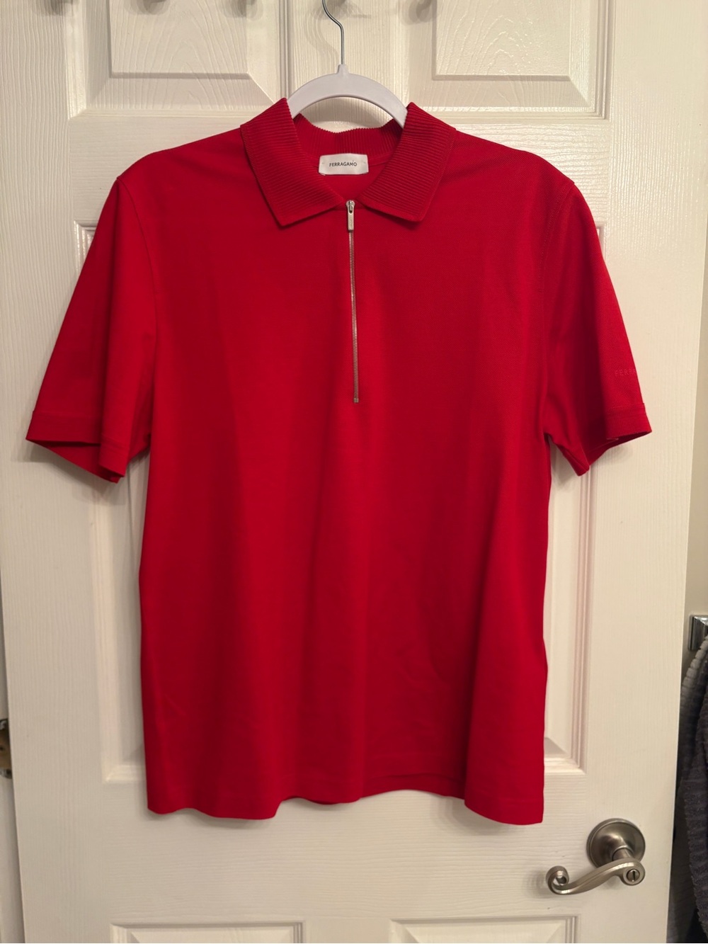 Red Ferragamo Zip Cotton Polo